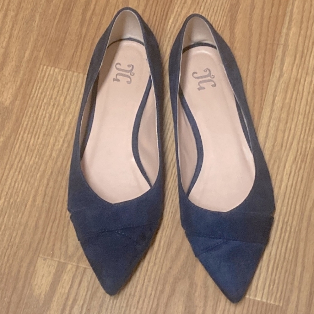 JG Blue Suede Flats Pointed Toe Cut Out Size 8
